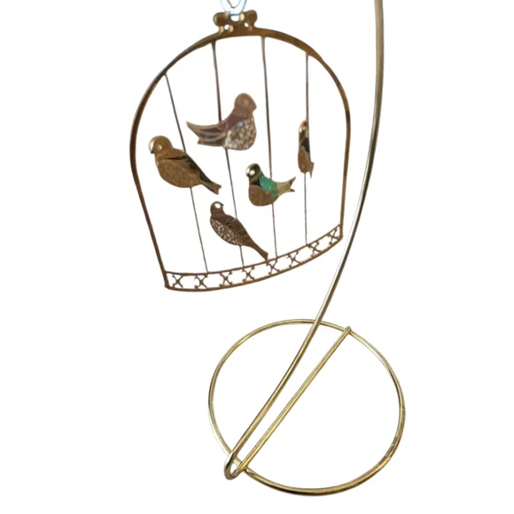 3D Vintage 18k Gold Plated Birdcage Christmas Ornament Holiday 1980's - Picture 3 of 3